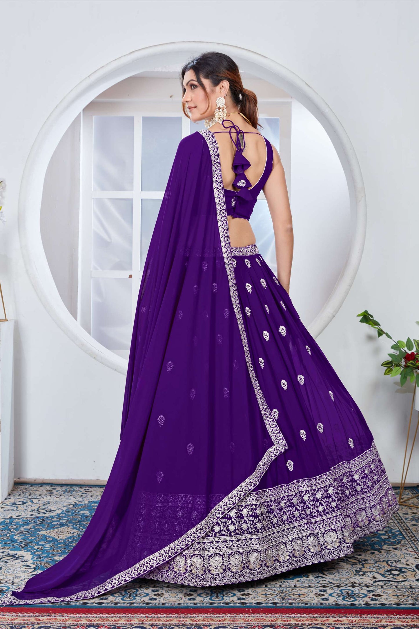 Purple color vichitra silk lehenga choli with dupatta images