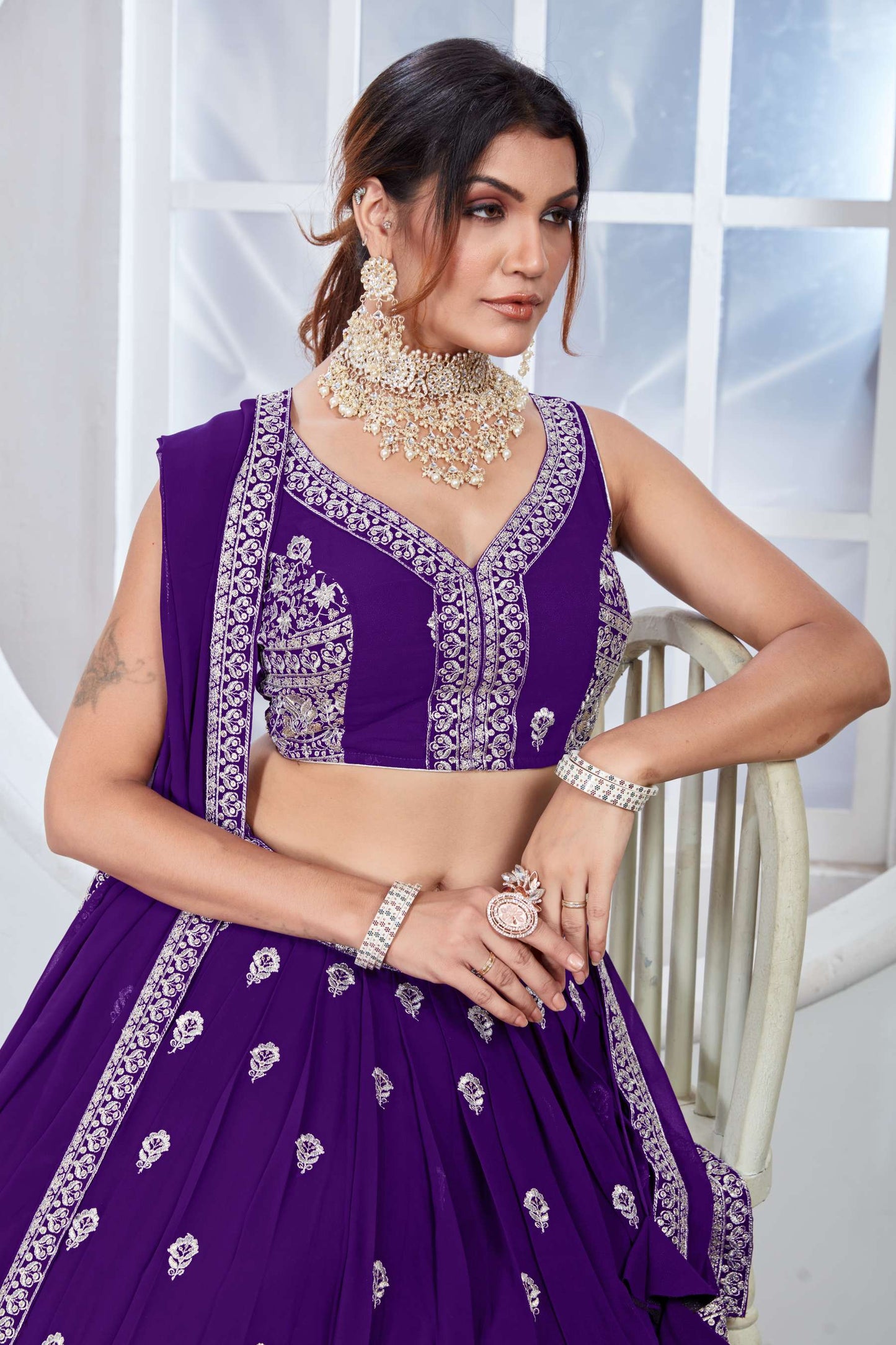 Purple color vichitra silk lehenga choli with dupatta price