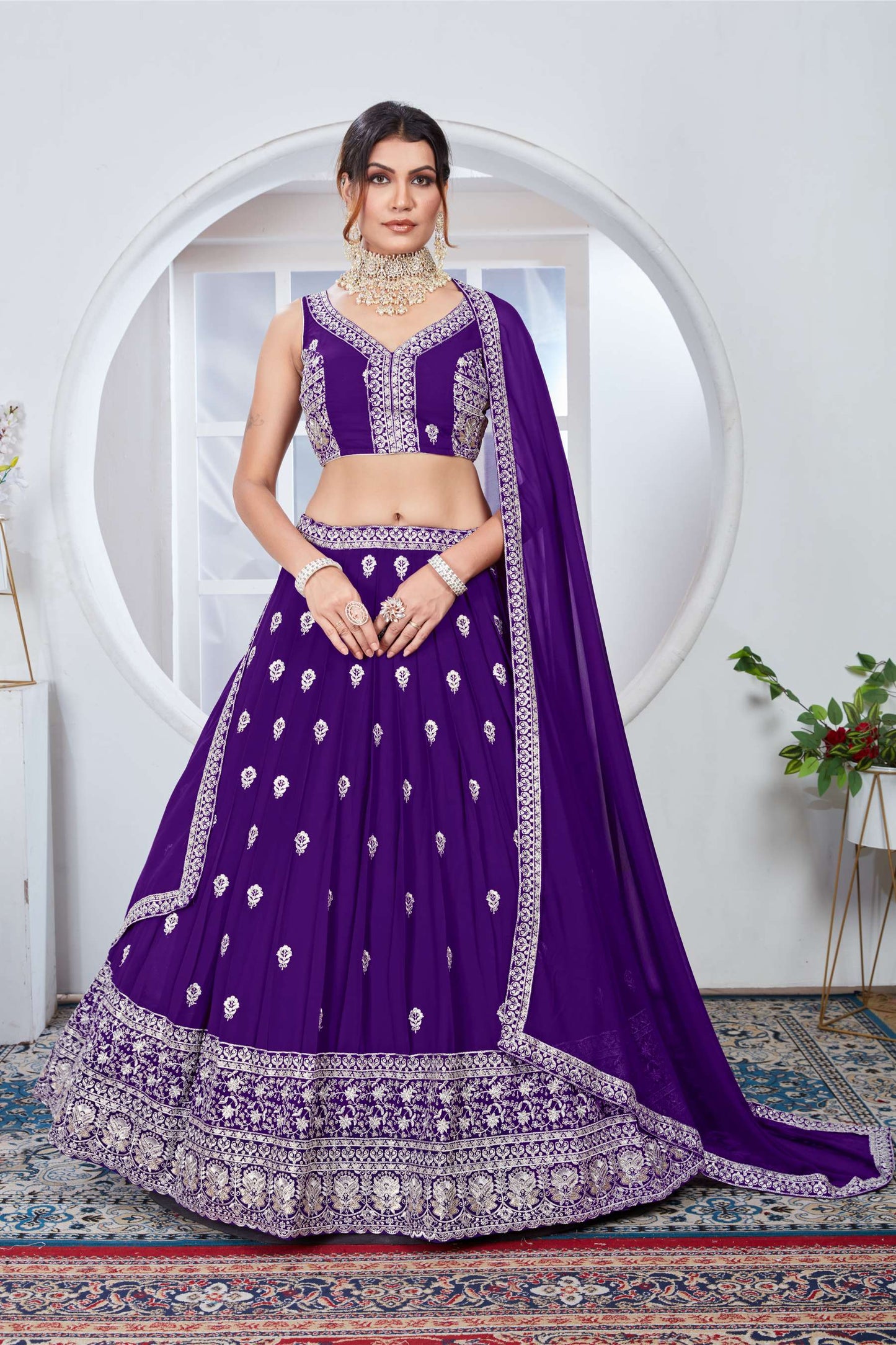 Purple color vichitra silk lehenga choli for wedding