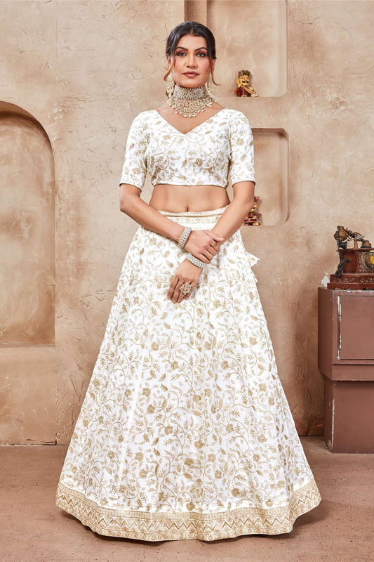 White color vichitra silk lehenga choli for wedding