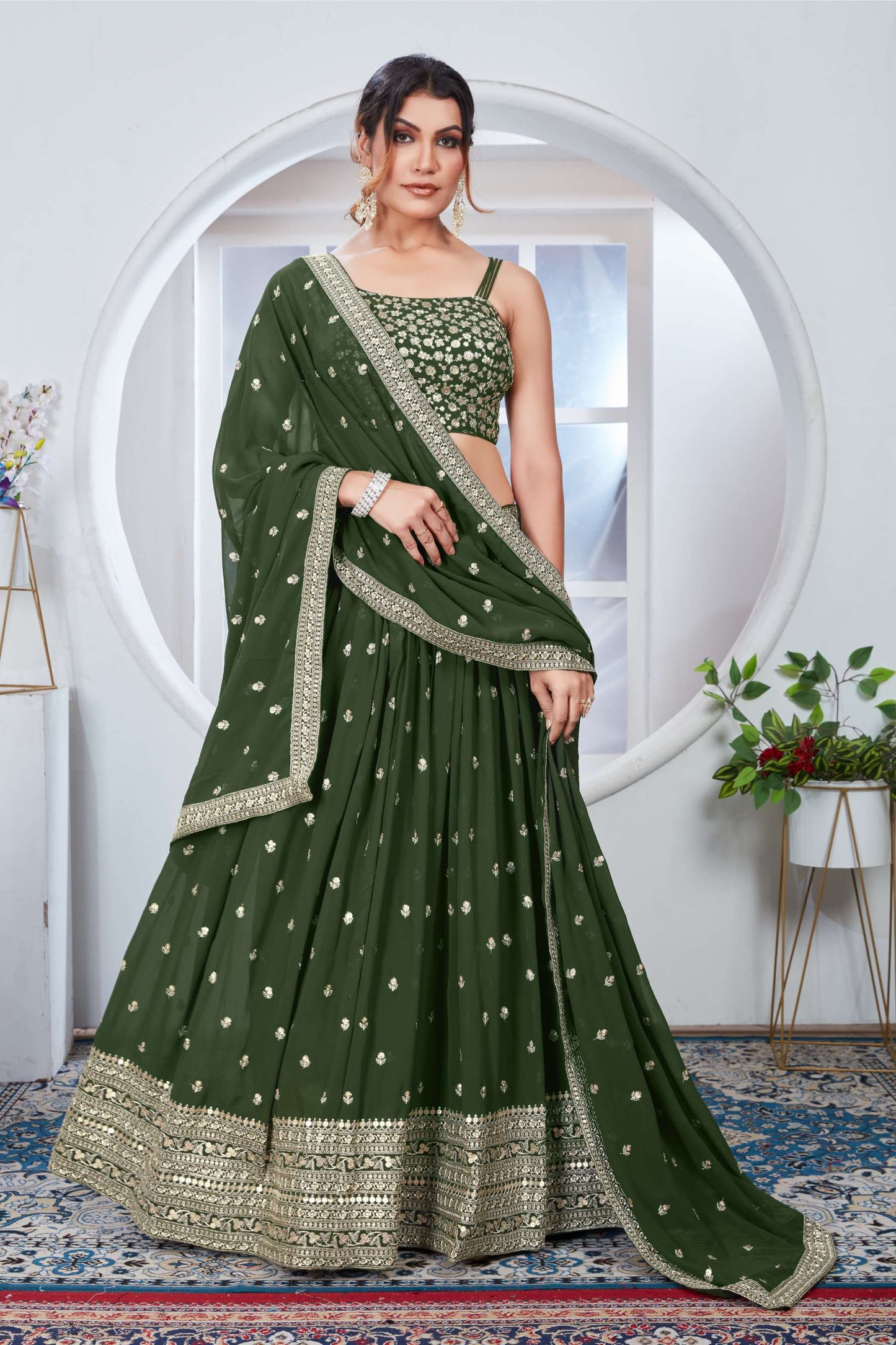 Green Color georgette lehenga choli for women