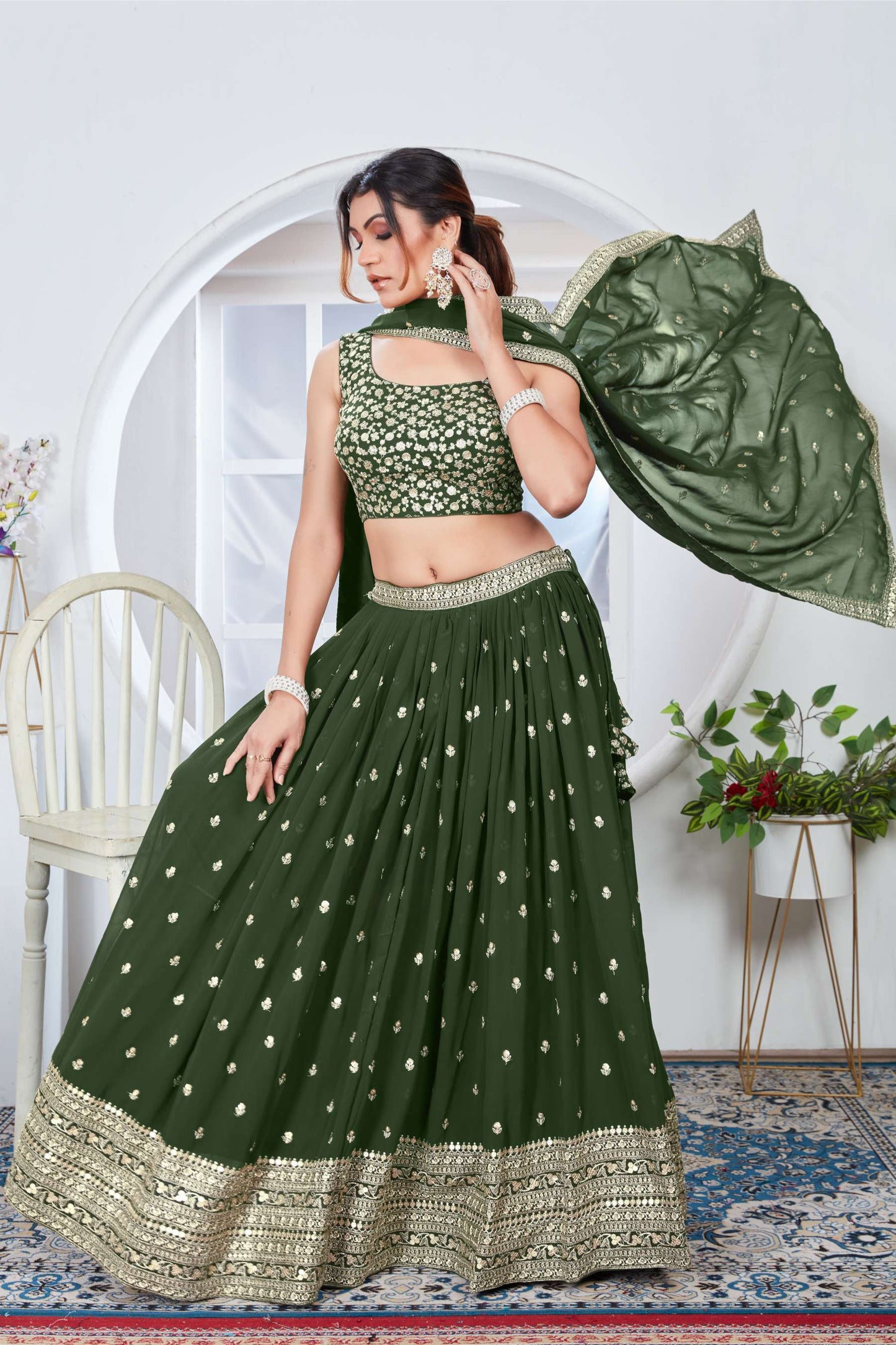 Green georgette lehenga choli with dupatta