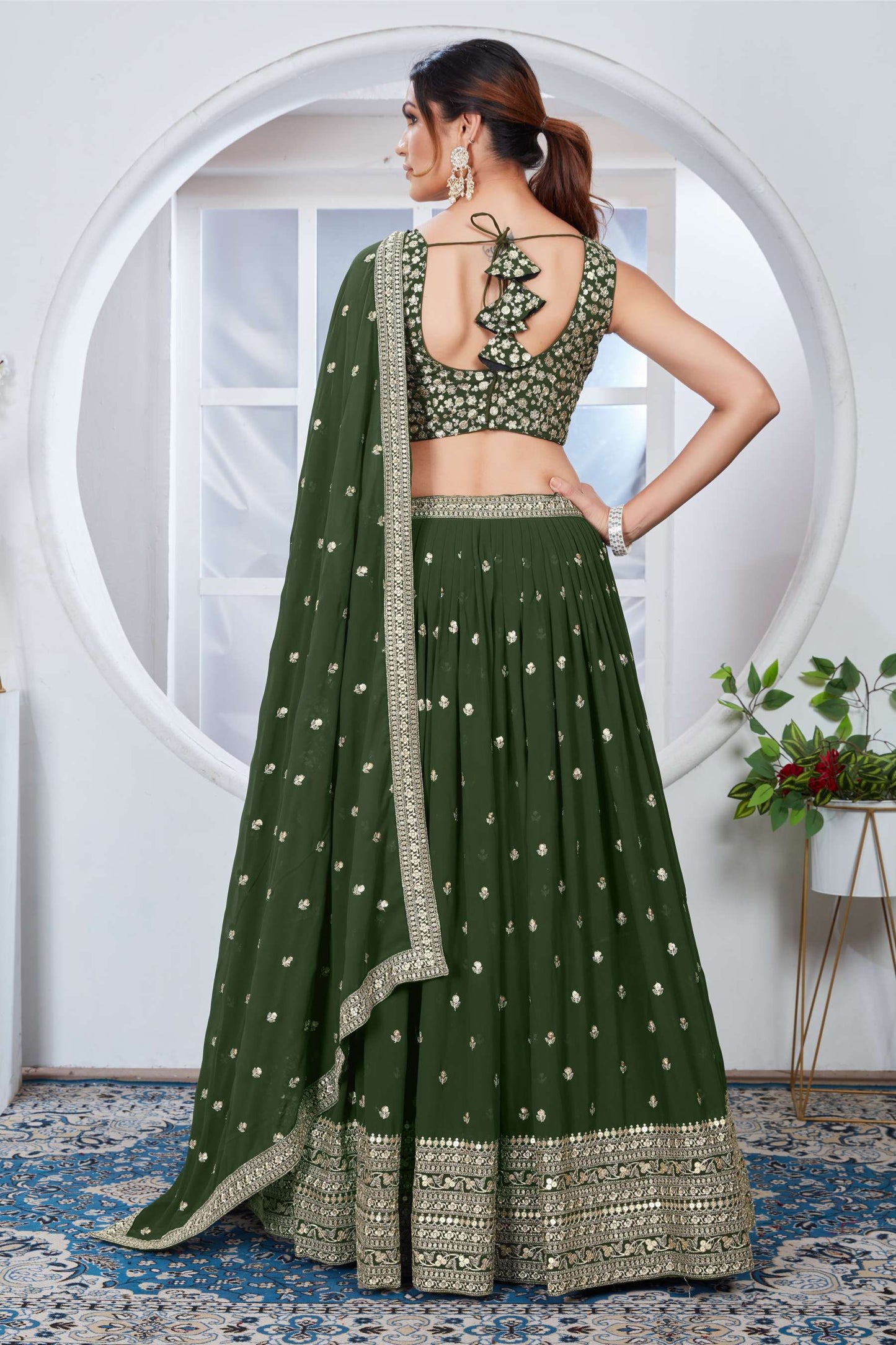 Green georgette lehenga choli with dupatta price
