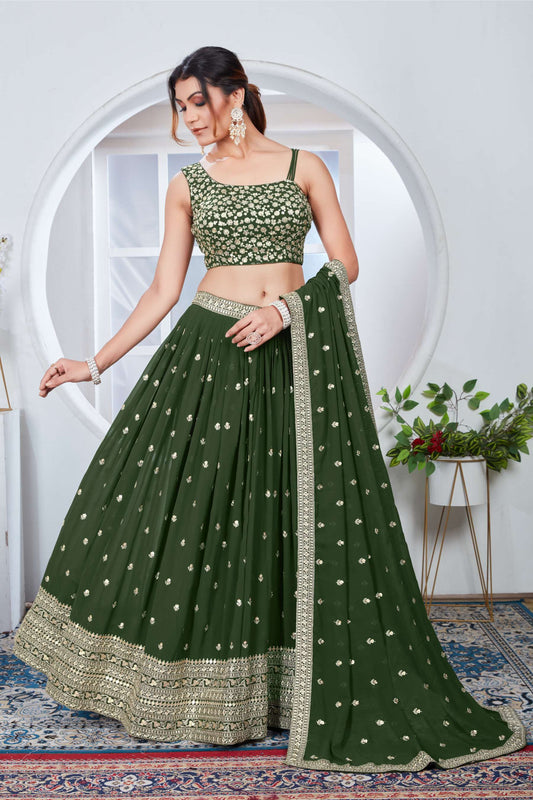 Green Color georgette lehenga choli for wedding