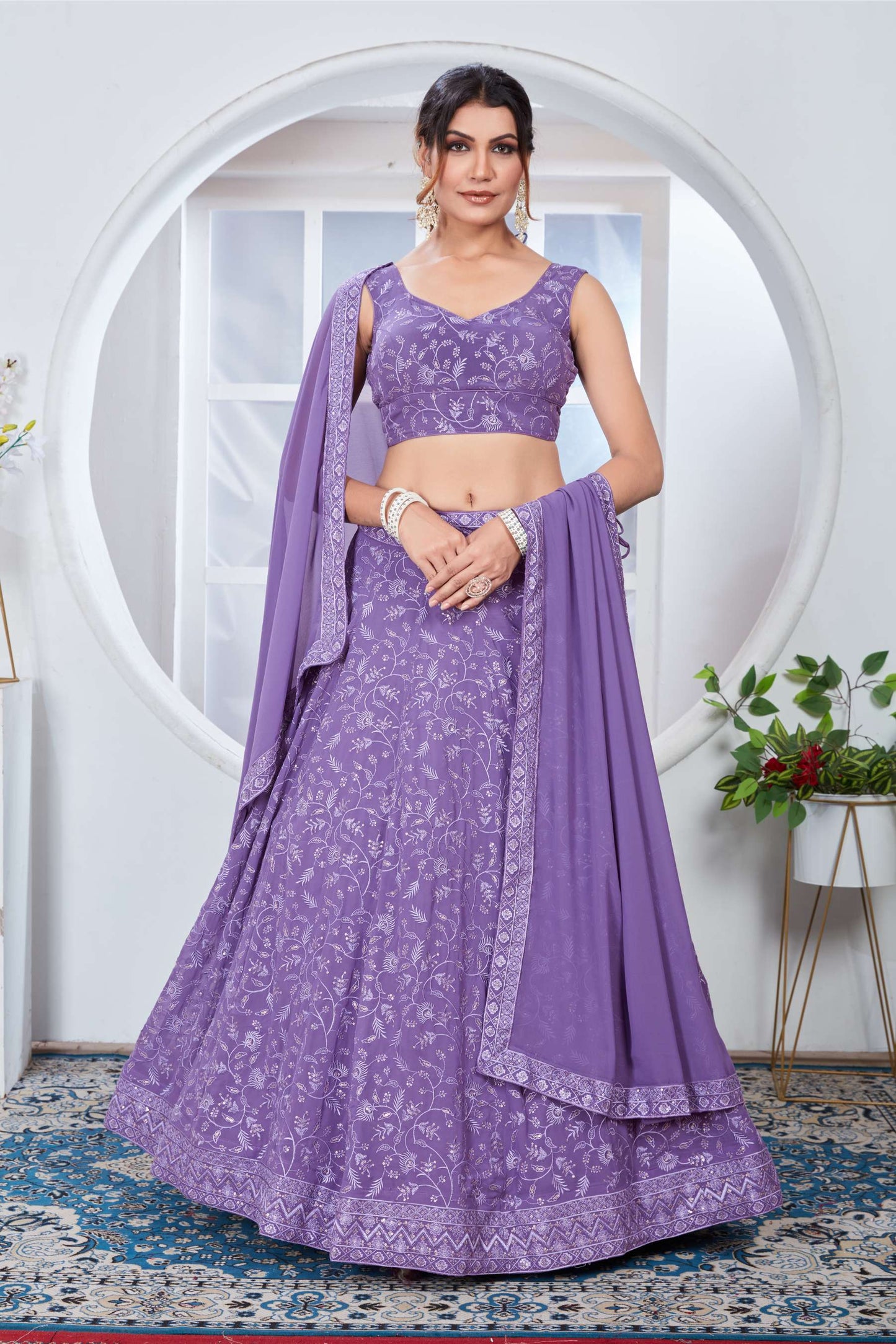 Lavender color georgette lehenga choli for women