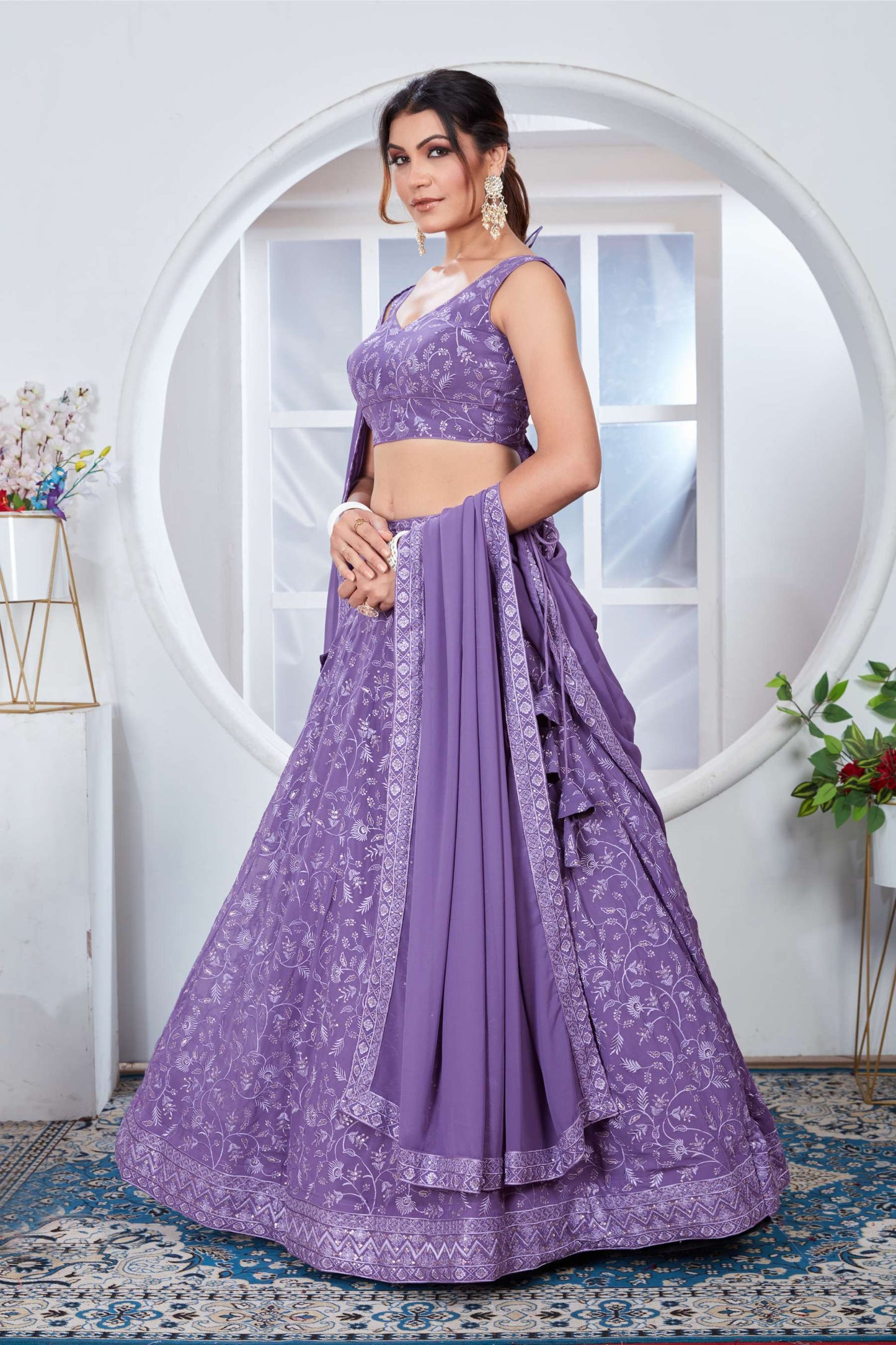 Lavender color georgette lehenga choli with dupatta