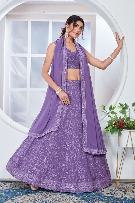 Lavender color georgette lehenga choli for wedding