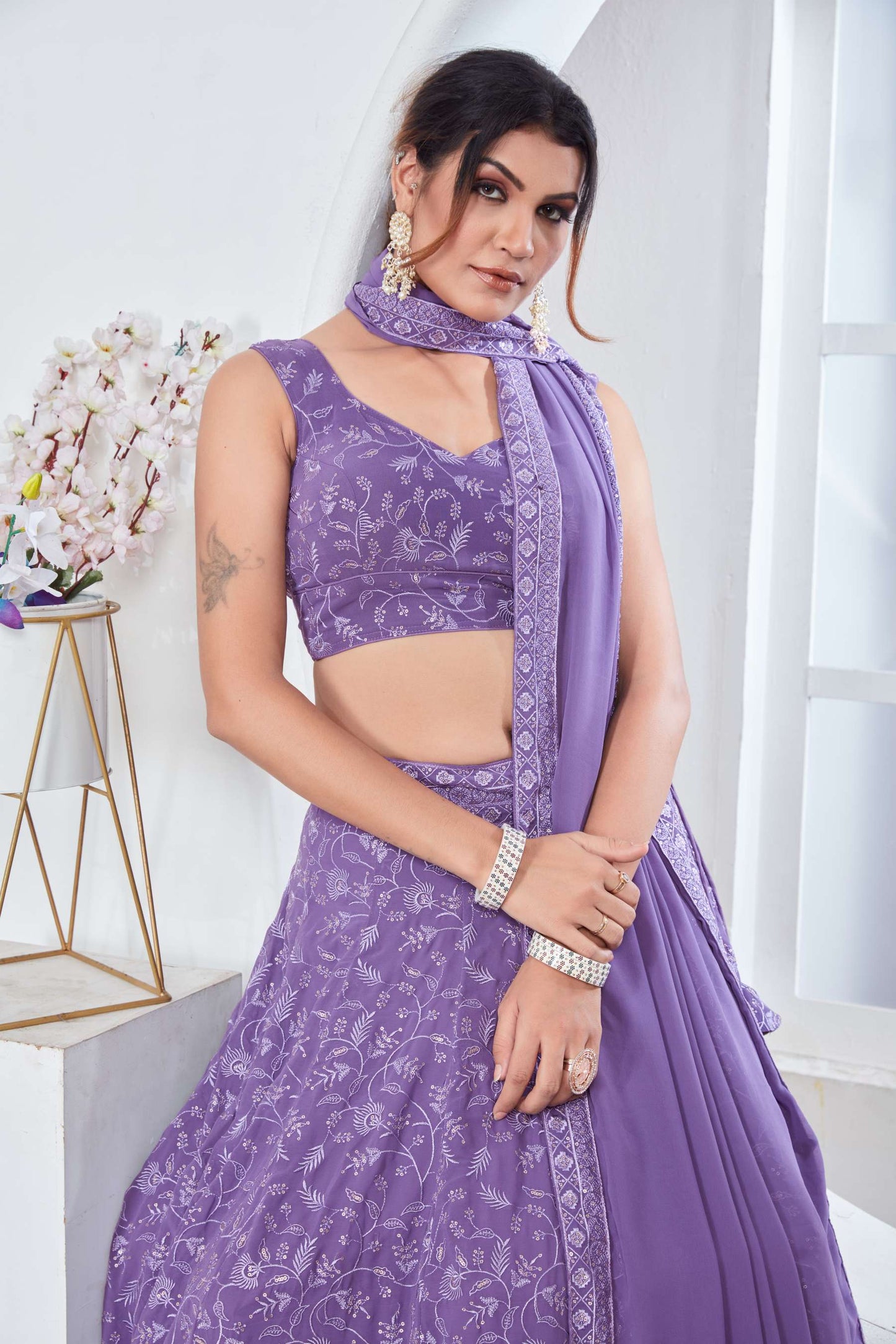 Lavender color georgette lehenga choli price
