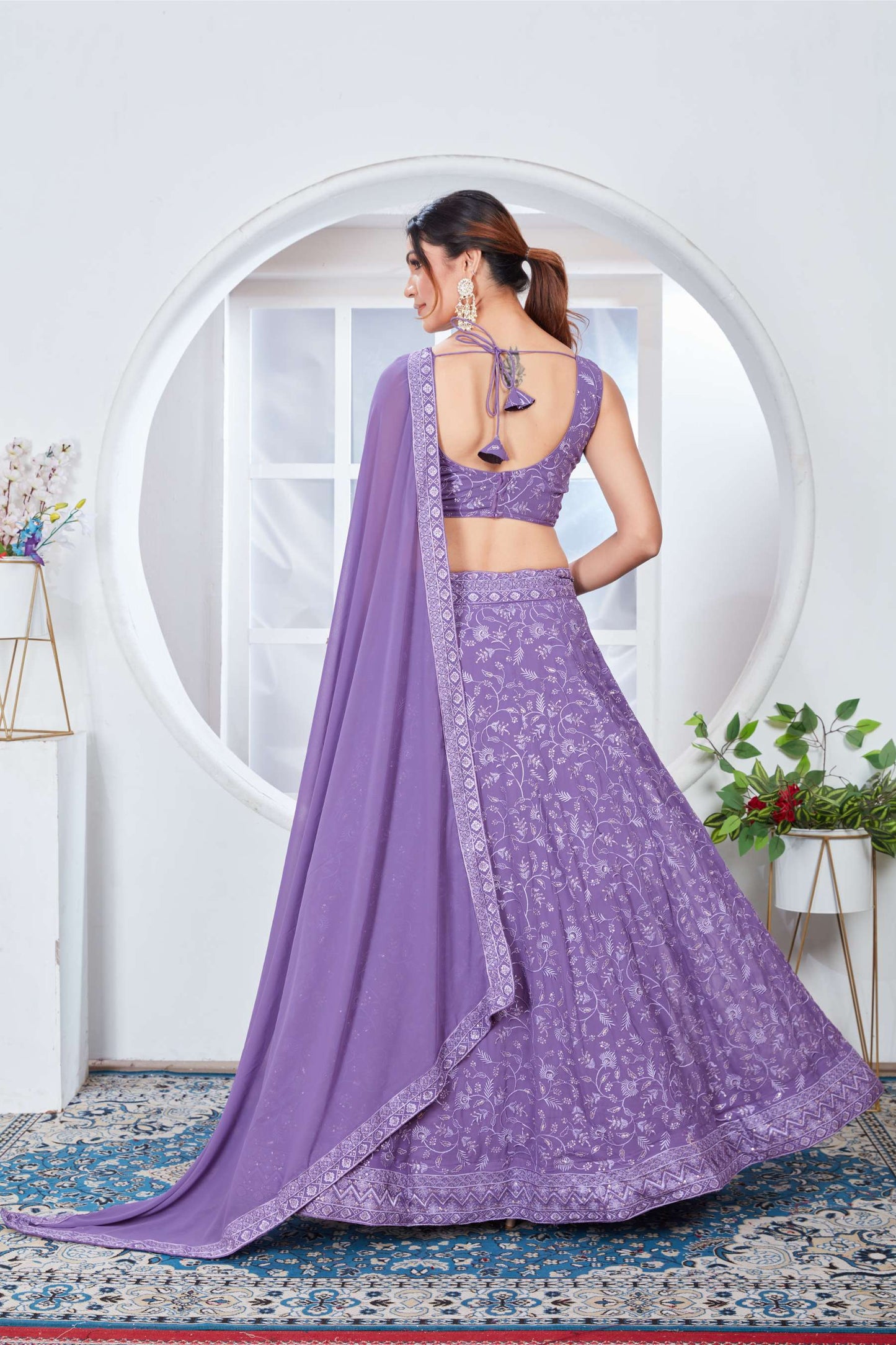 Lavender color georgette lehenga choli with online shopping