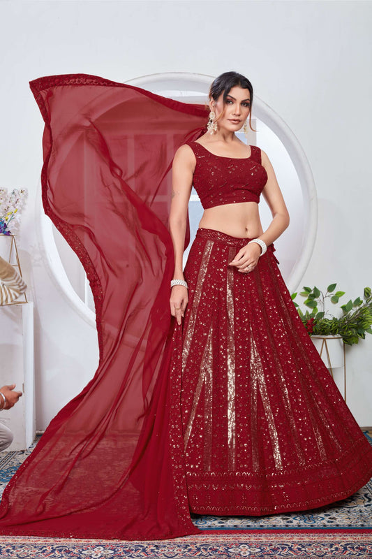 Red color georgette lehenga choli for wedding