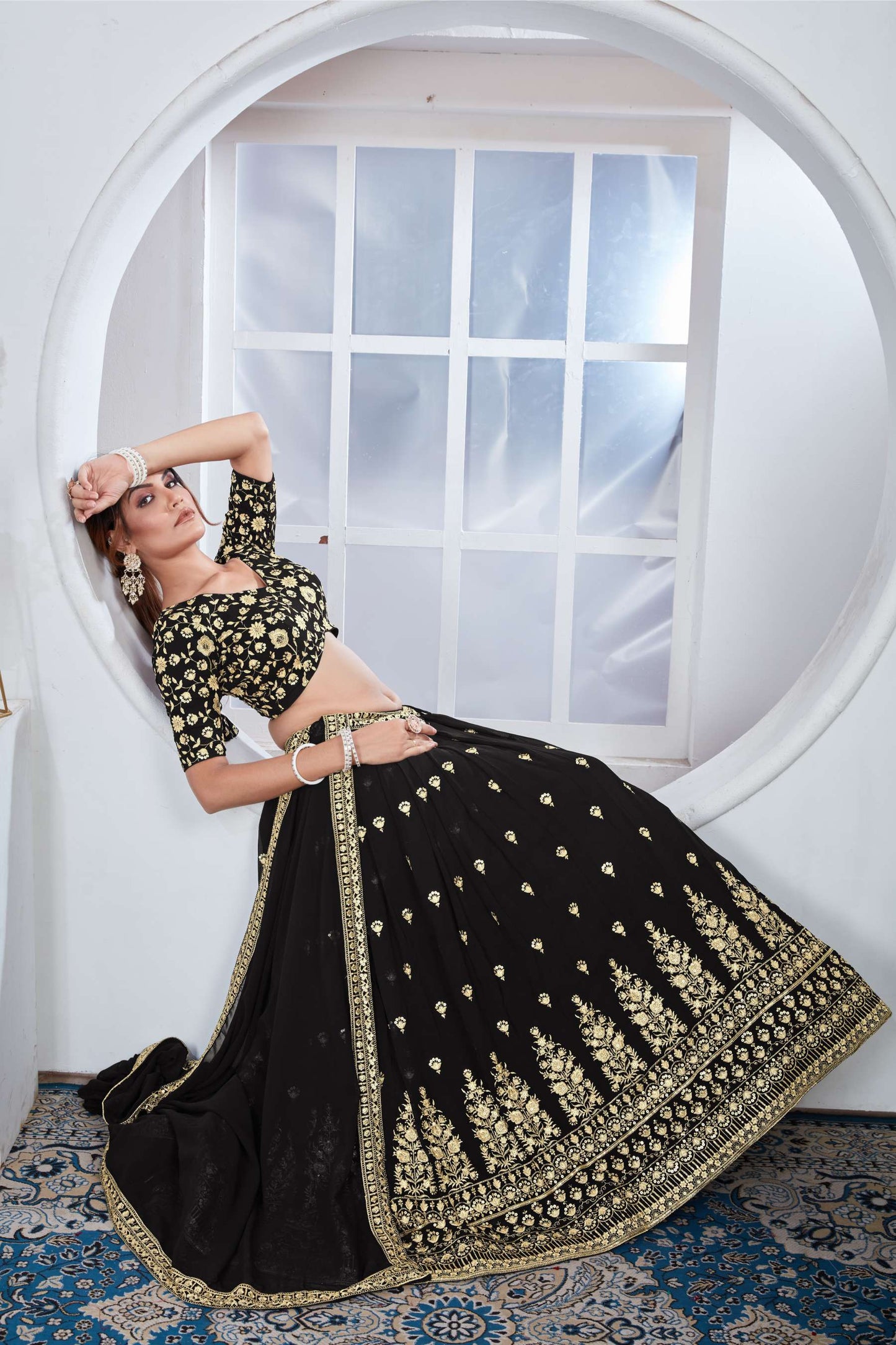 Black georgette lehenga choli with dupatta online shopping