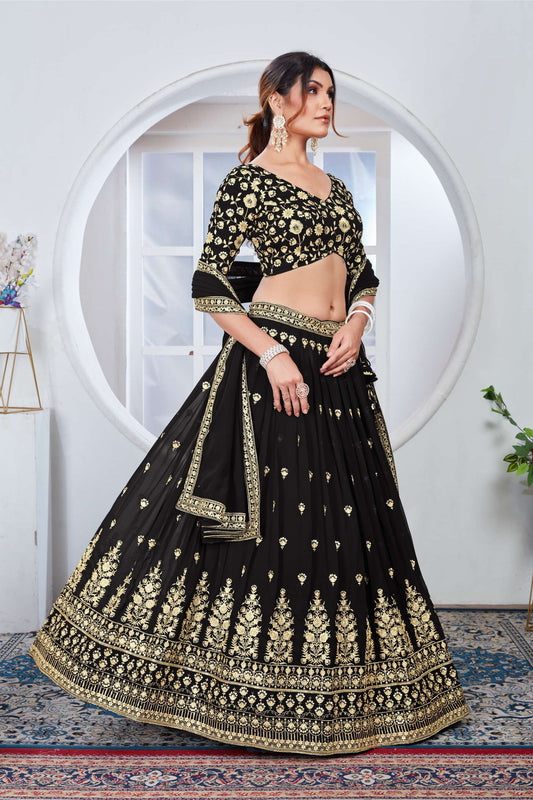 Black color georgette lehenga choli for wedding