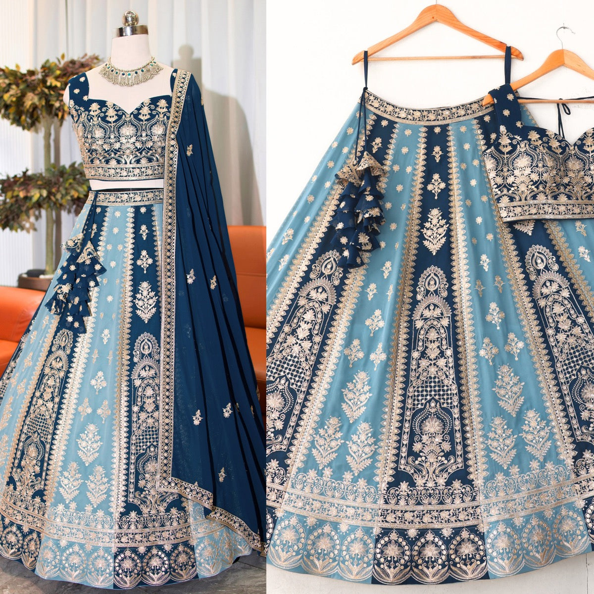 Blue color georgette lehenga choli for women