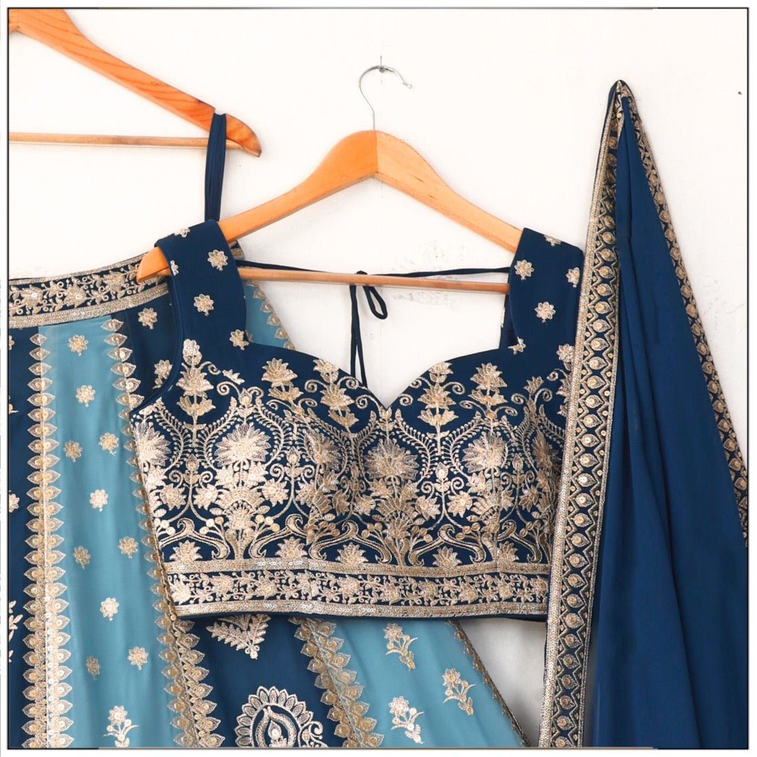 Blue color georgette lehenga choli with dupatta price