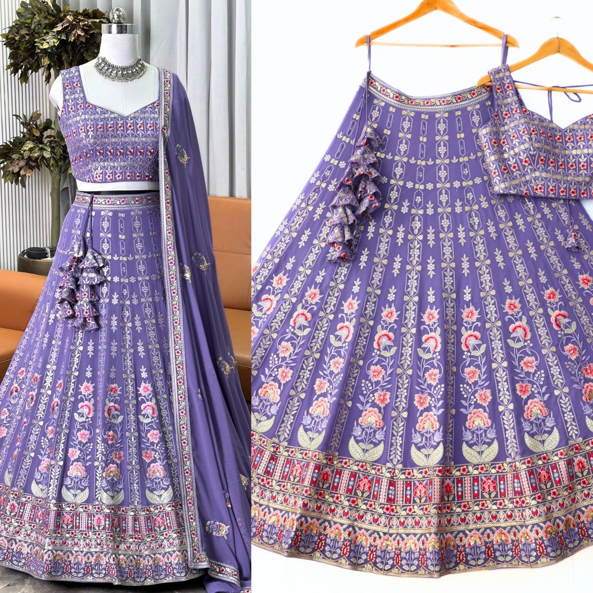 Lavender color georgette lehenga choli for women