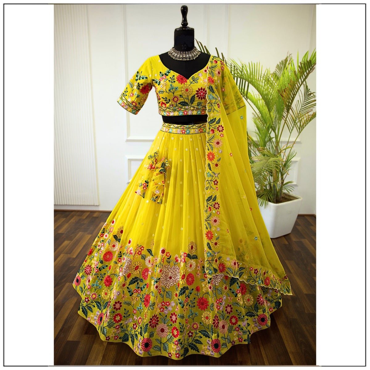 Yellow color crystal lehenga choli for women