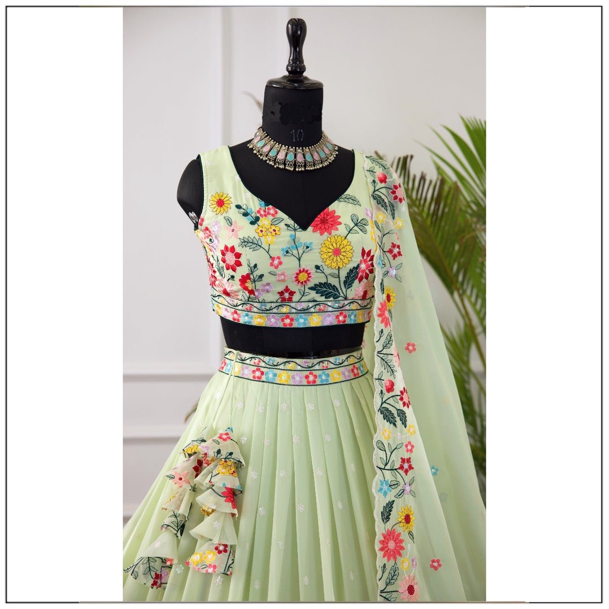 Pista color crystal lehenga choli with dupatta