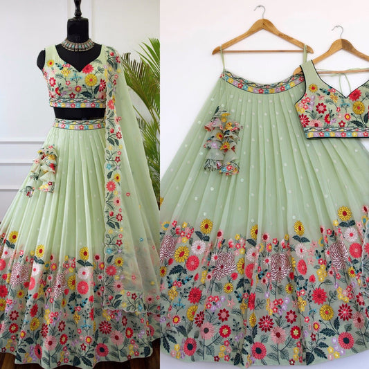 Pista color crystal chaniya choli for women