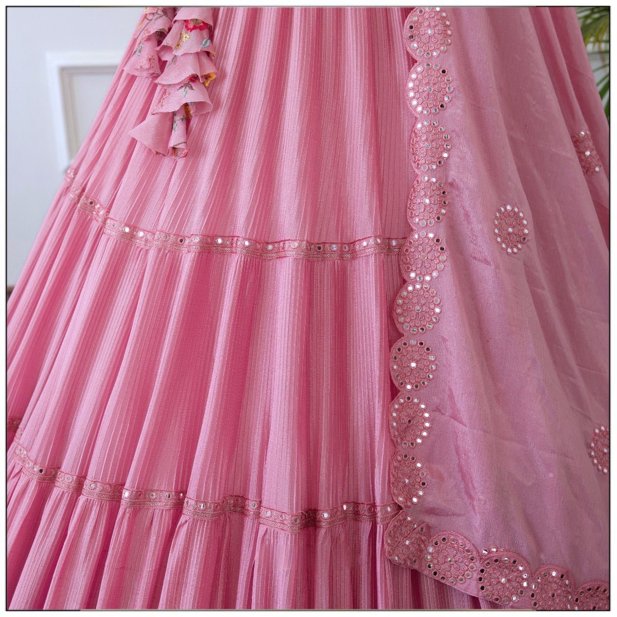 Pink color vichitra silk lehenga choli with dupatta price