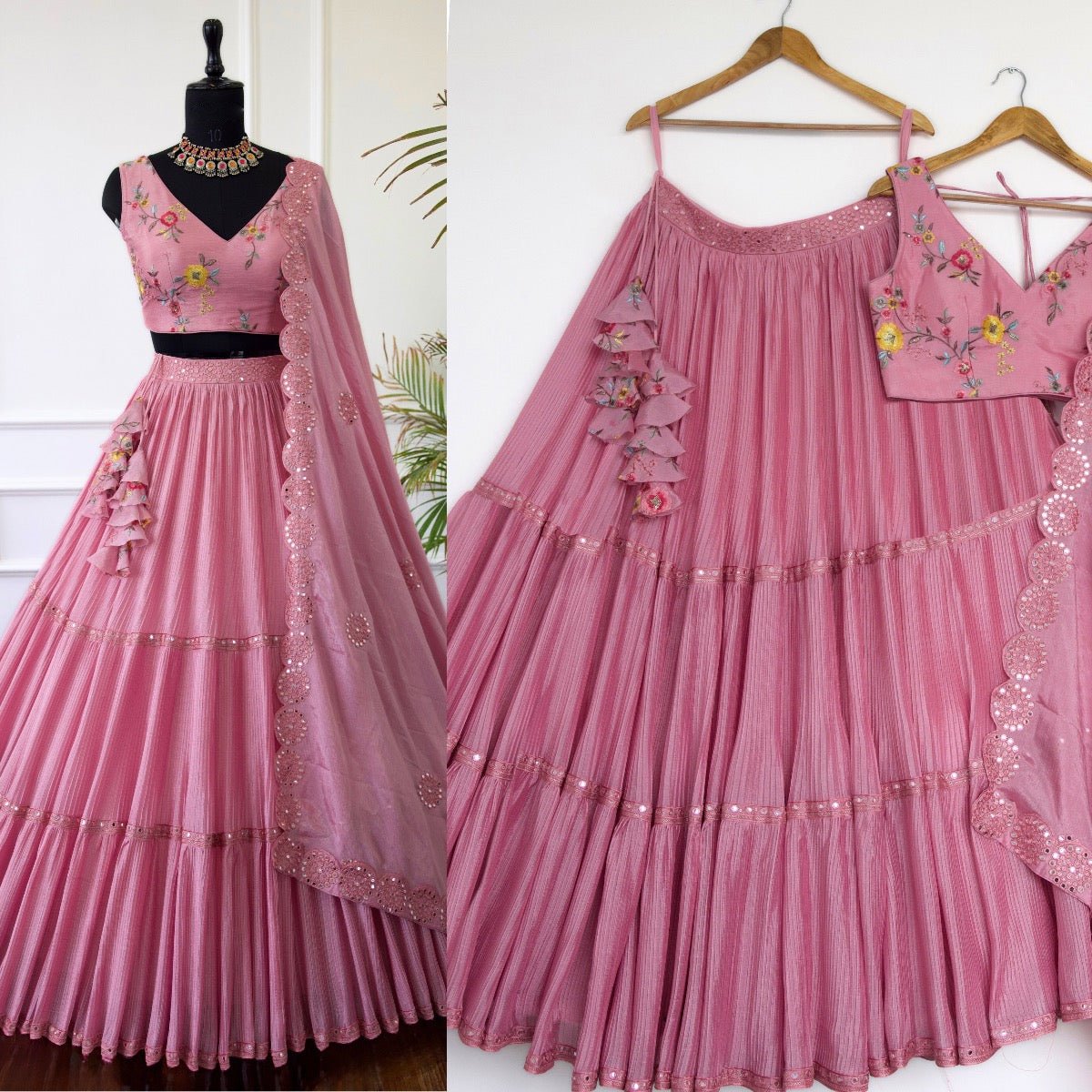 Pink color vichitra silk lehenga choli for women