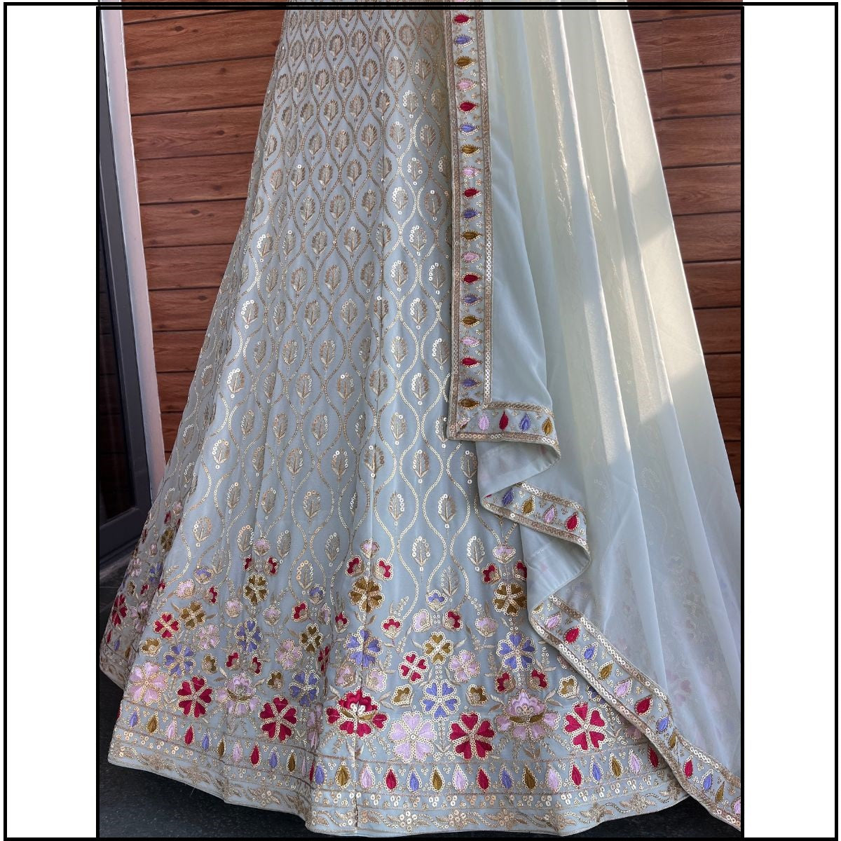 Pista color georgette lehenga choli with dupatta