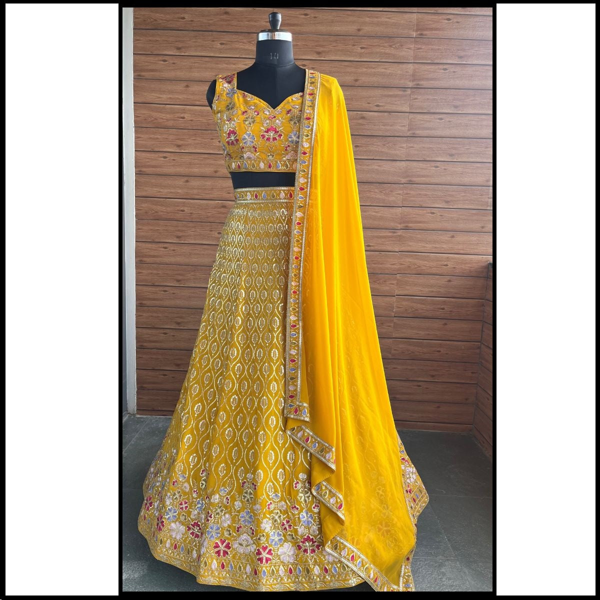Yellow color georgette lehenga choli for women
