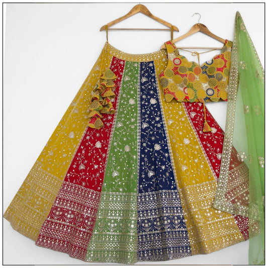 Multi color georgette lehenga choli for wedding