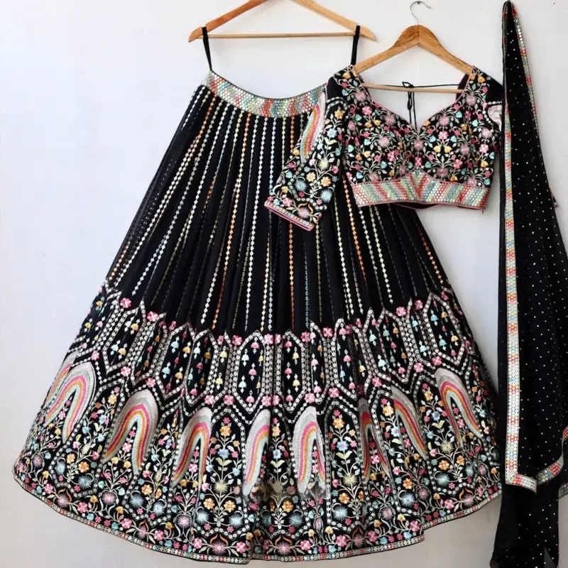 Black color georgette lehenga choli for women