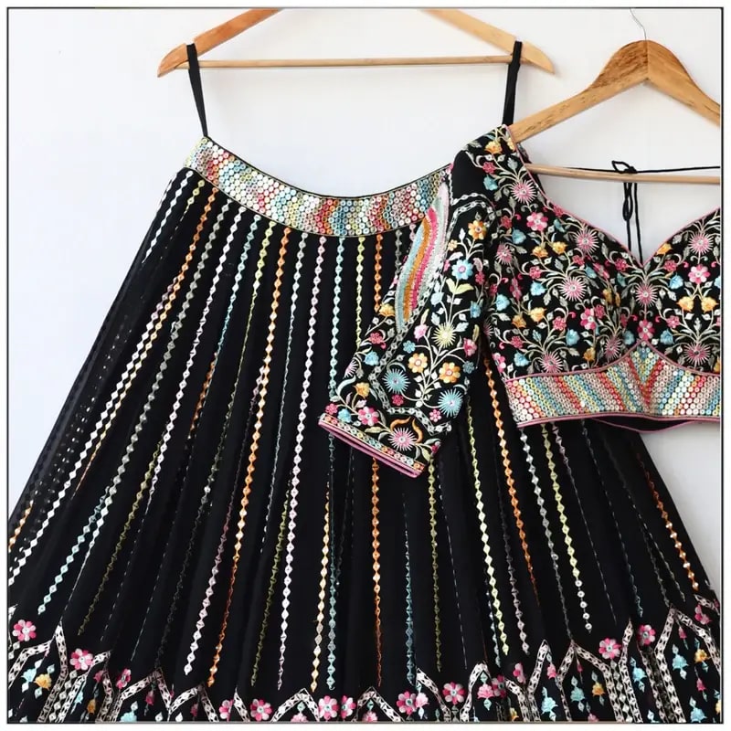Black color georgette lehenga choli for women