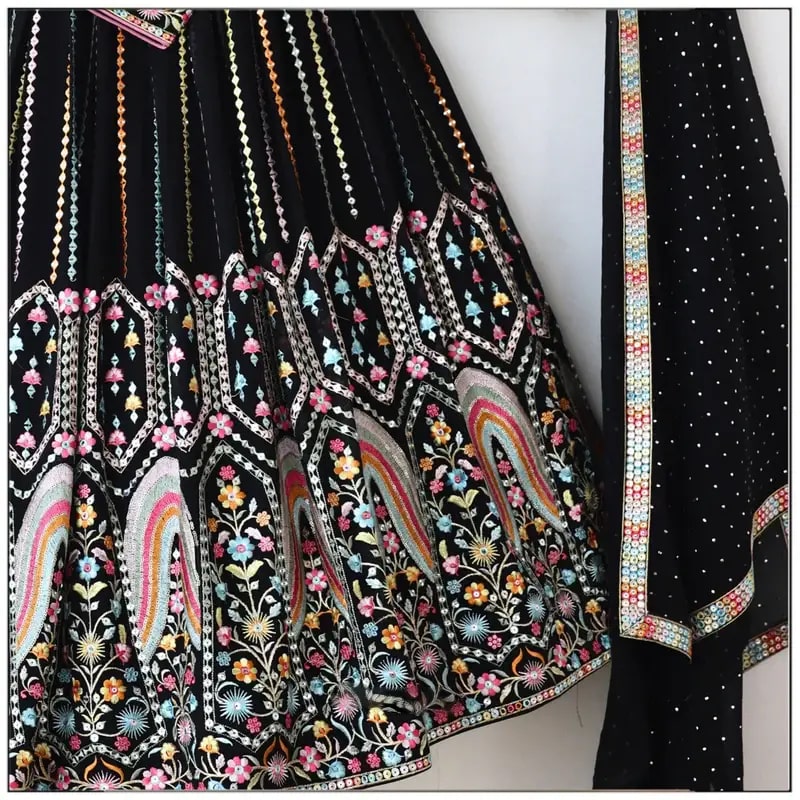 Black georgette lehenga choli with dupatta online shopping