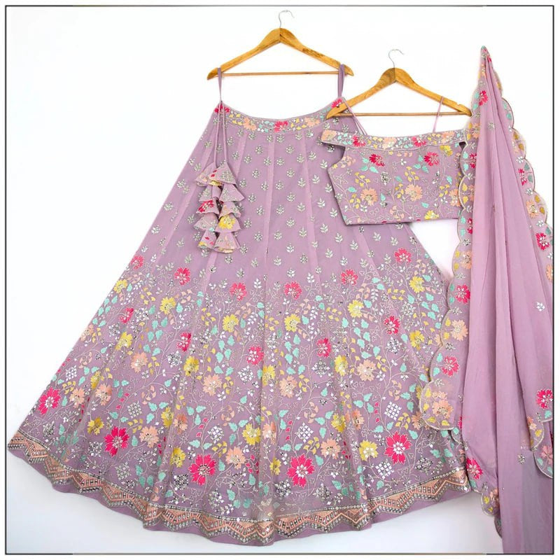 Pink color georgette lehenga choli for wedding