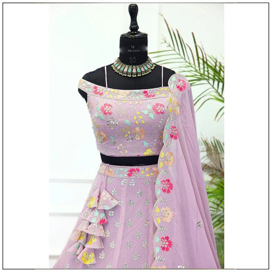 Pink color georgette lehenga choli with dupatta online