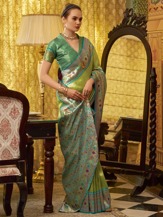 Green color tissue silk saree for wedding