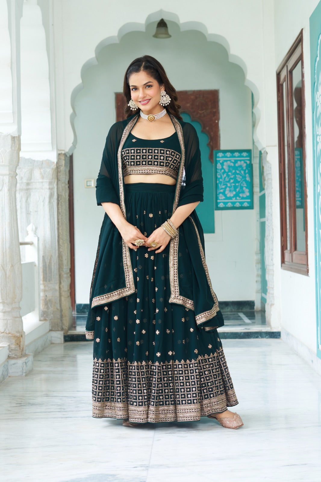 Green color georgette lehenga choli online
