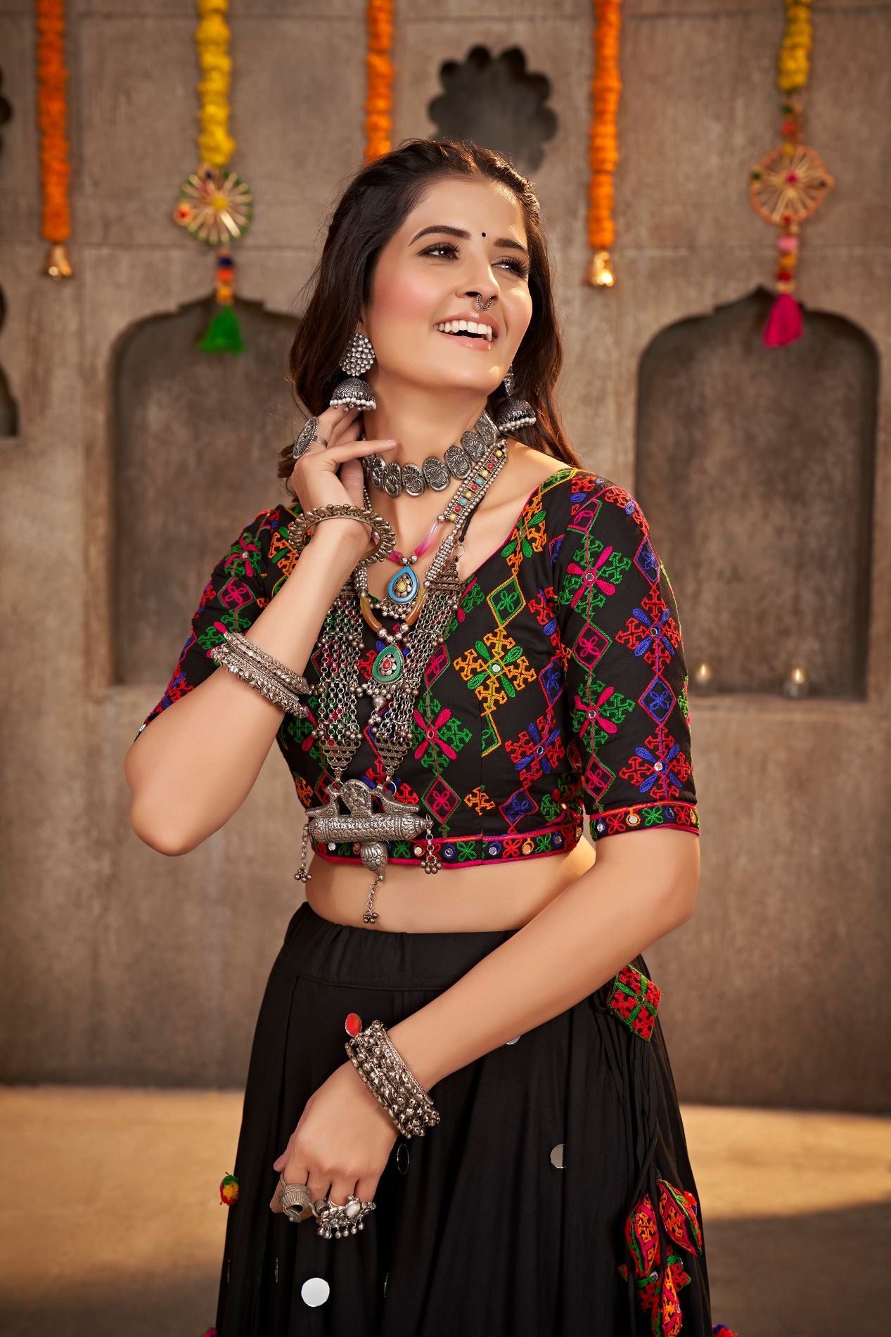Black designer rayon ghagra choli
