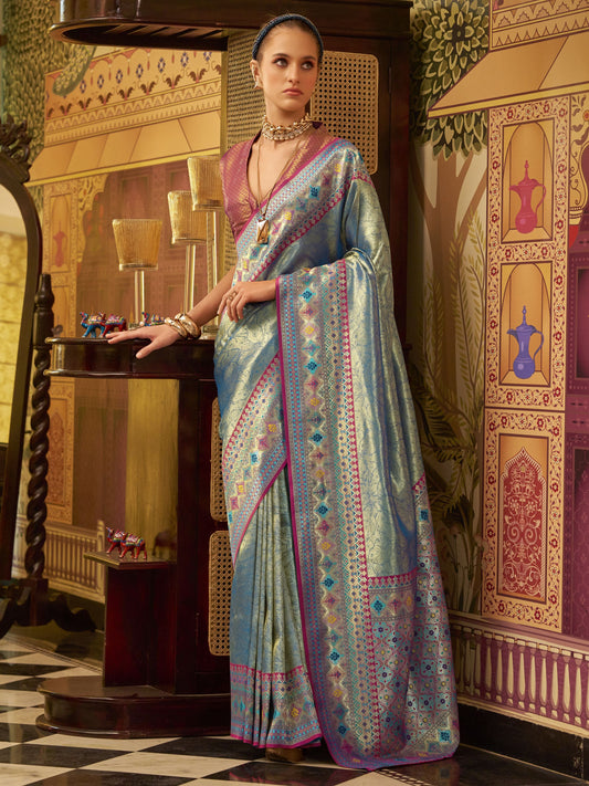 Grey color tissue silk saree for women
