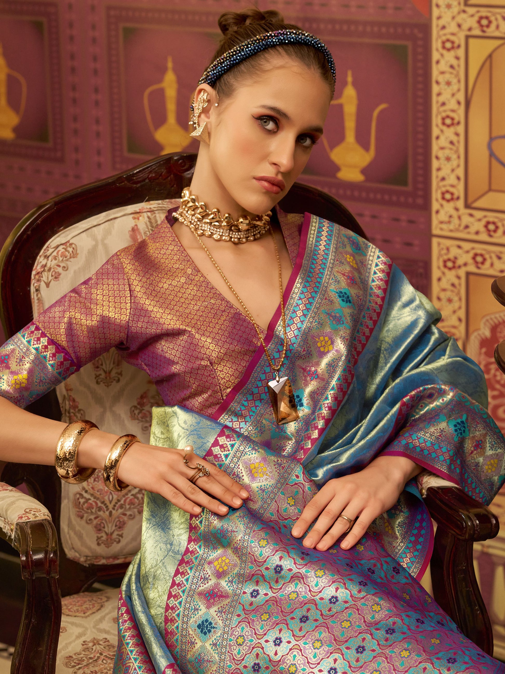 Grey color tissue silk saree for women images
