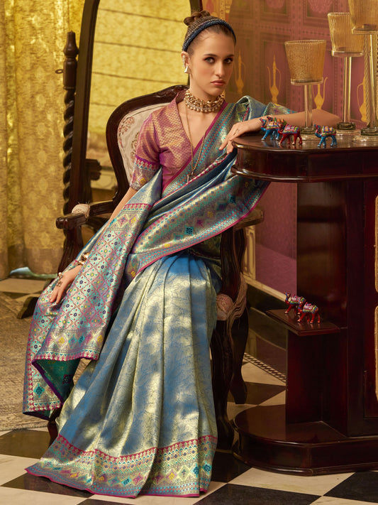 Grey color tissue silk saree for women online
