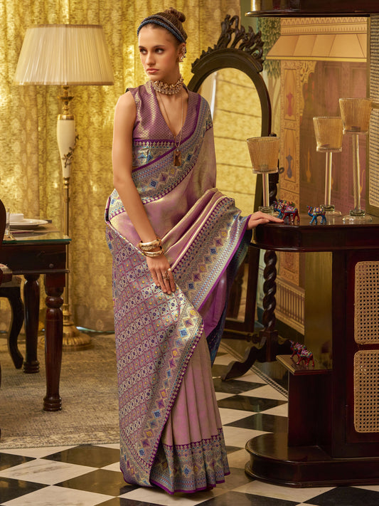 Pink color tissue silk saree for women