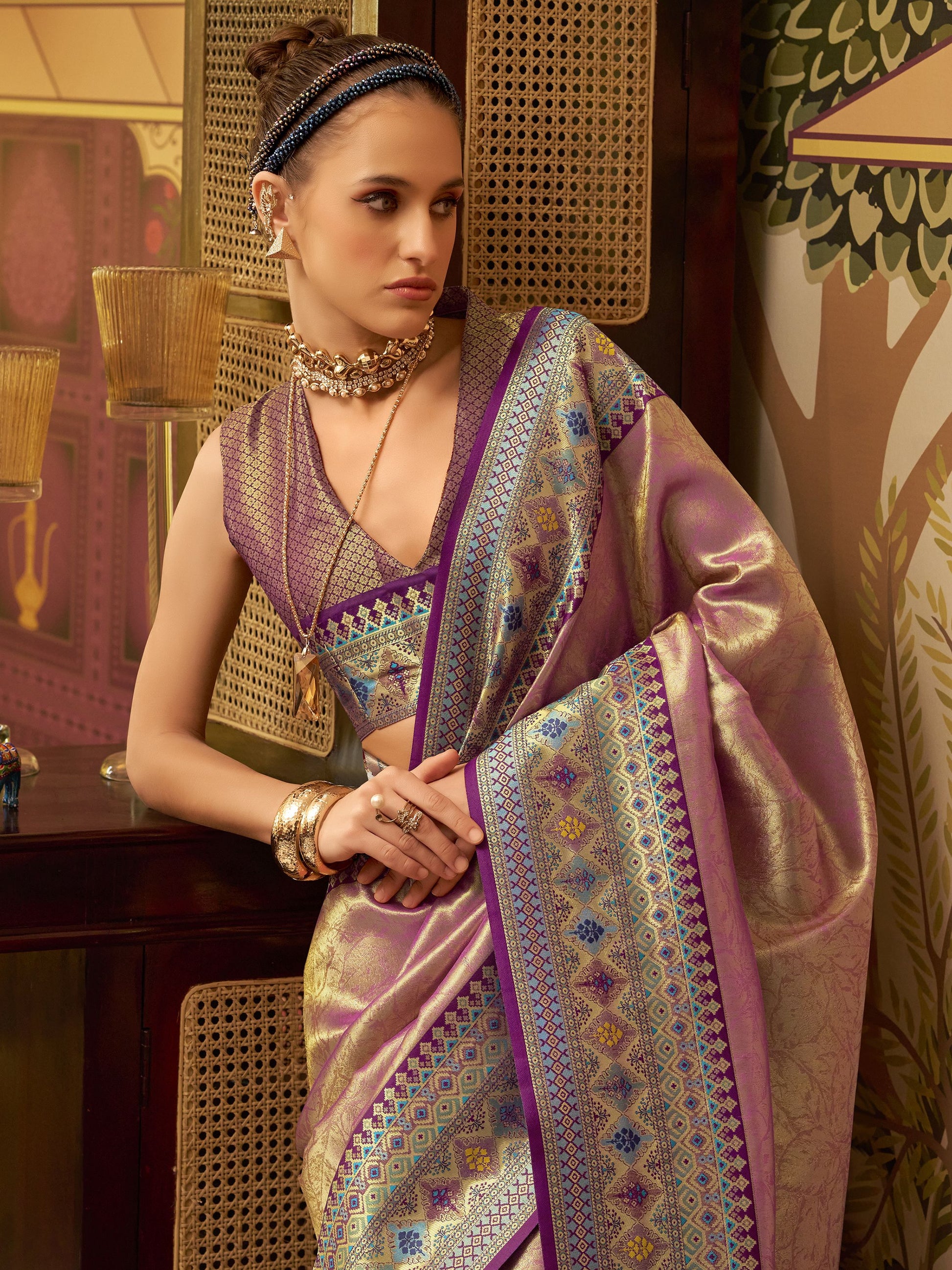 Pink color tissue silk saree for women online