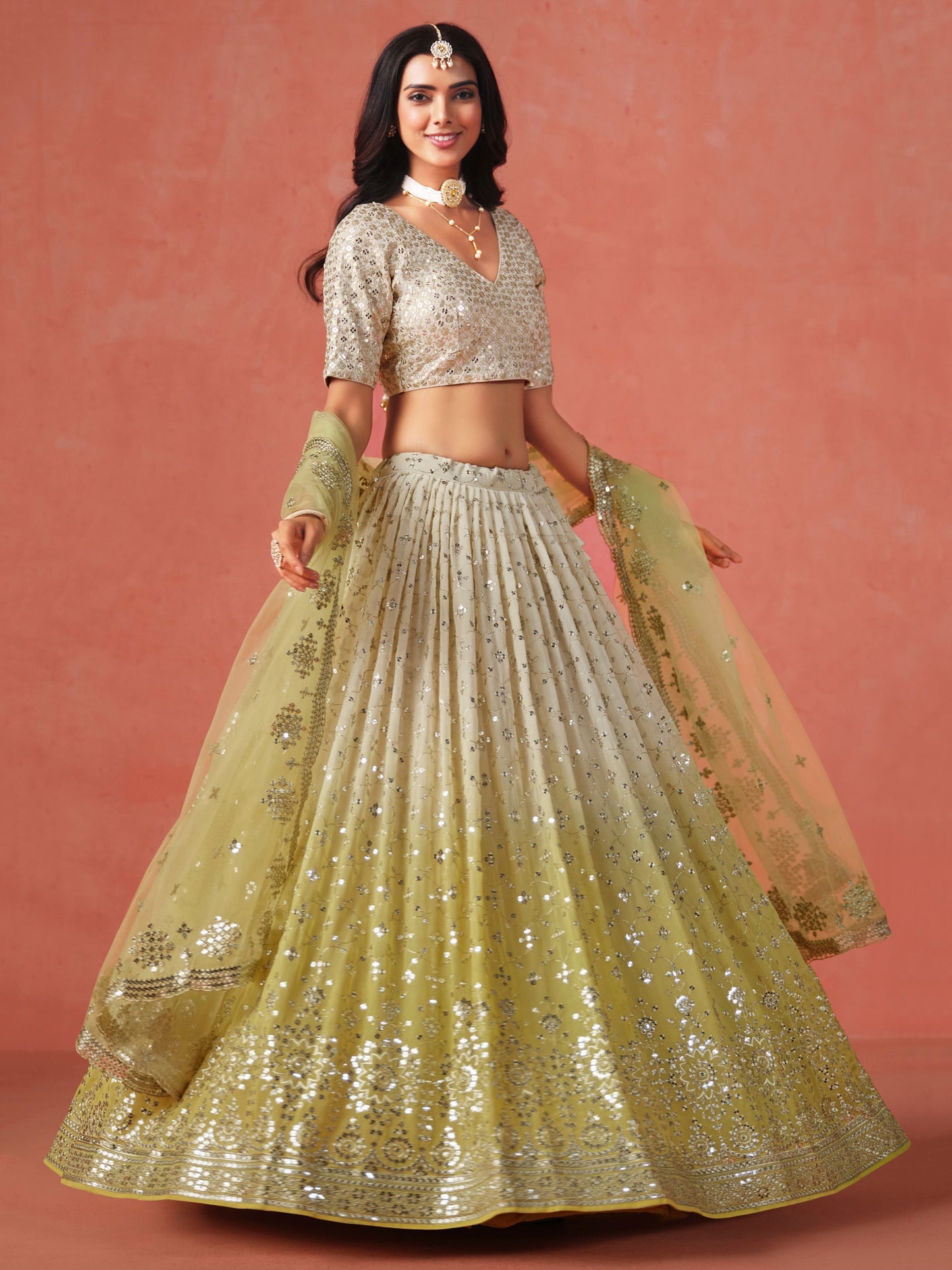 Yellow georgette lehenga choli for women online shopping