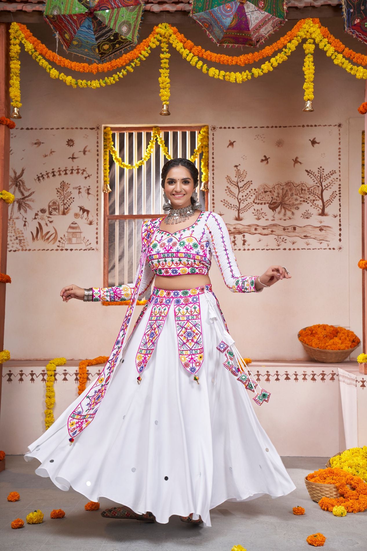 New Arrival White Lehenga Choli for Navratri