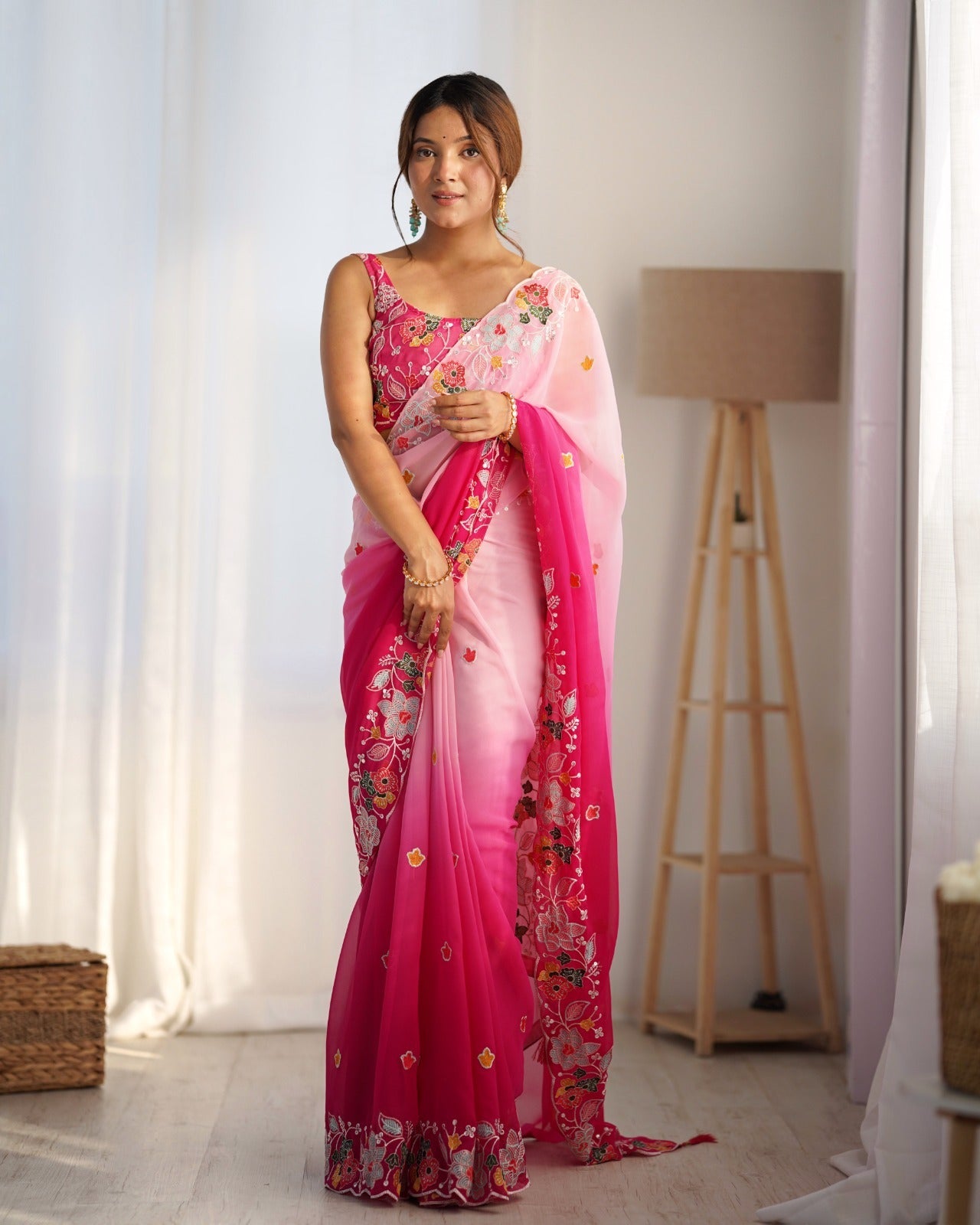 saree dress pink Buy Pre-stitched Georgette Saree in Pink Online : SUF10533