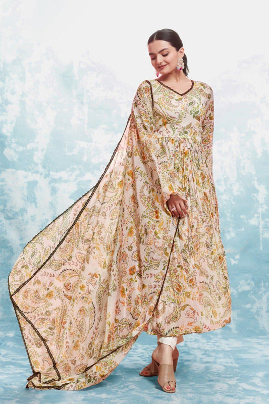 Off white color chiffon sharara suit for party