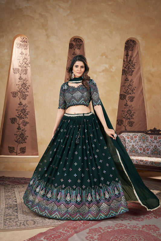 Dark green lehenga choli with dupatta