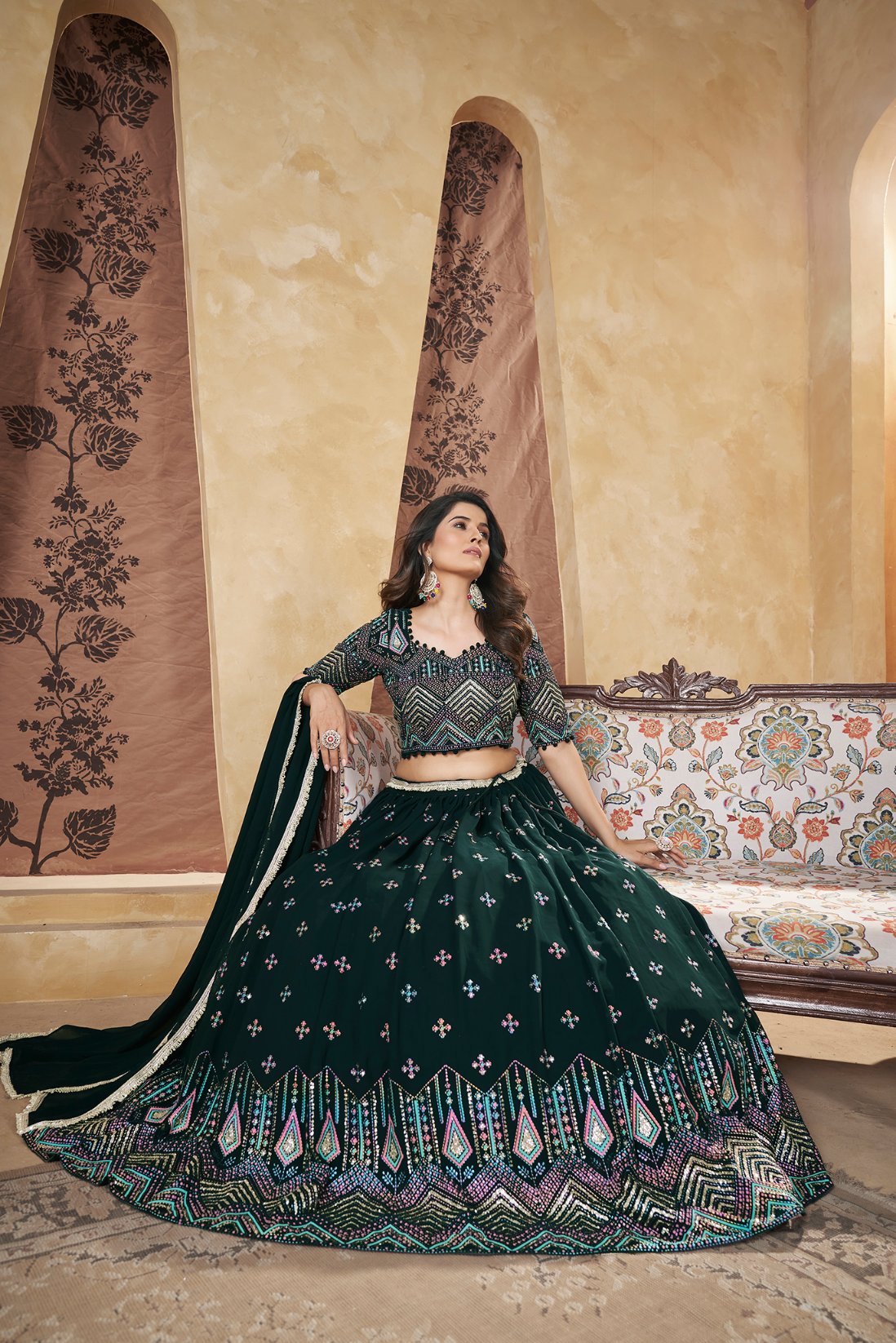 Dark green lehenga choli for wedding
