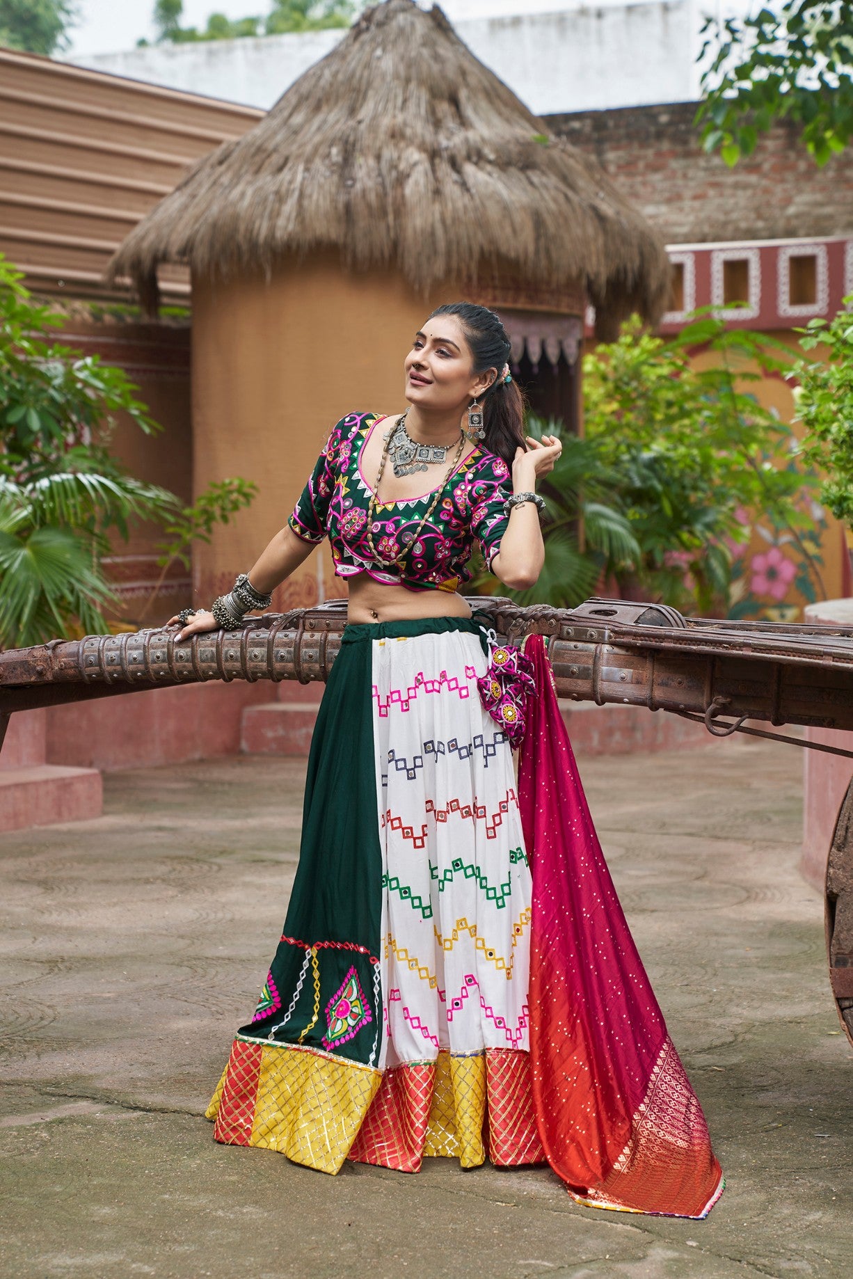 Heavy multi color lehenga choli for dandiya night