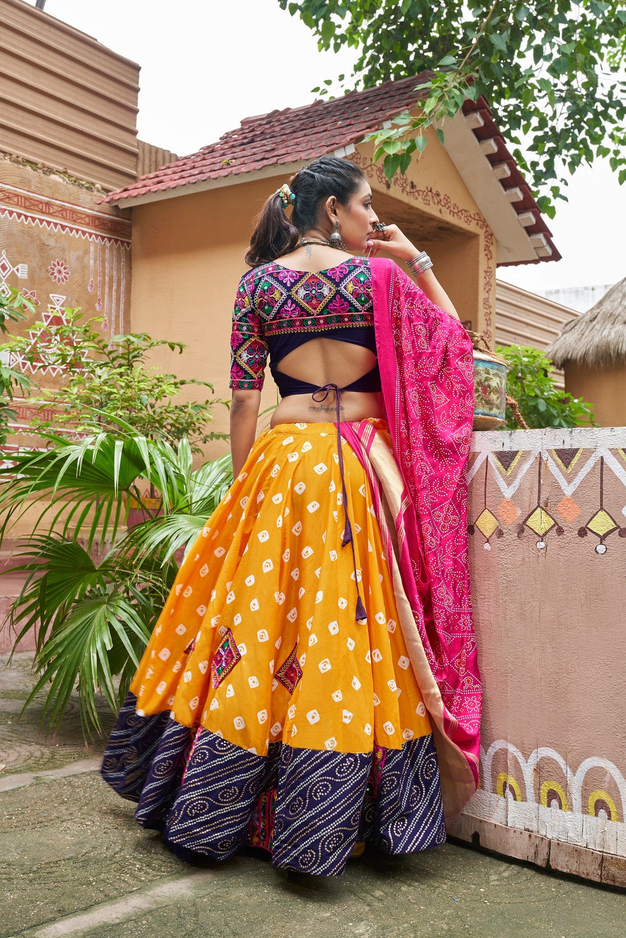 Yellow navratri lehenga choli with dupatta for women