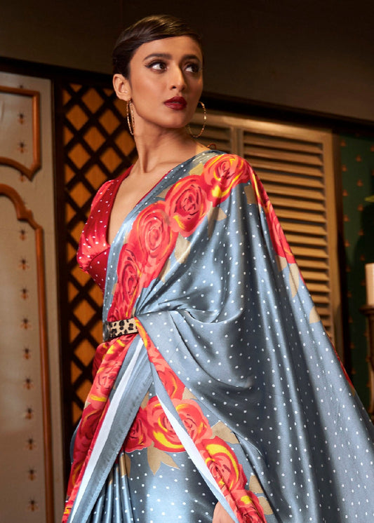 Grey color japan crepe saree for women online