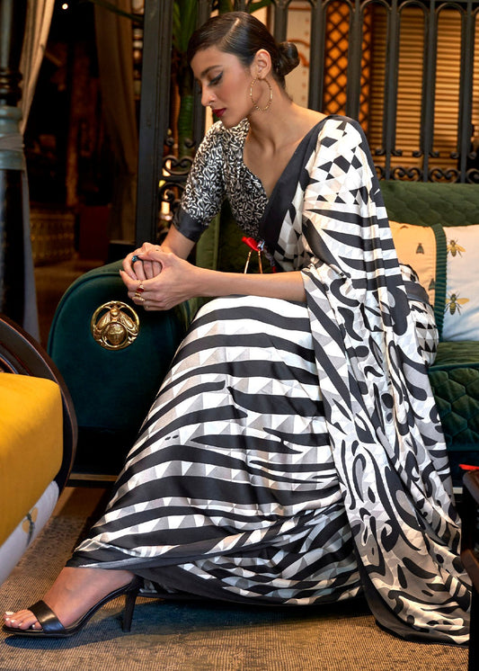 Black color japan crepe saree for women online